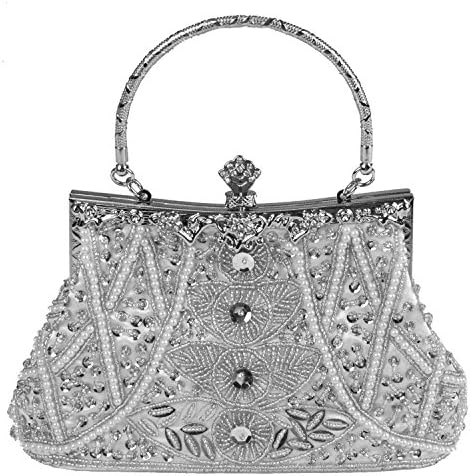VMATE® Vintage Exquisite Seed Bead Sequined Cocktail Wedding Party Clutch Purse Evening Handbag Hidden Handle