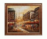 IMAGE OF Art Reproduction Oil Painting - Famous Cities: Evening's Delight In Paris with Verona Cafe - Coffee Brown Patina Finish with Bead Detail - 24