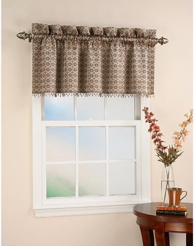 Moroccan Spanish Tile Curtain Valance with Sparkling Beaded Trim