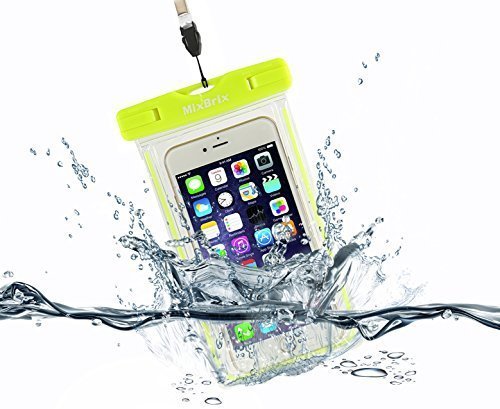 Mixbrix® Universal Waterproof Case for Apple iPhone 6 Plus and iPhone 6 5S 5C 5, Samsung Galaxy S6 and S6 Edge S5 S4 - [Neon Green] Ultrapouch Waterproof Pouch with Touch Responsive Front and Back Transparent Screen Protector Windows,fits any version of iPod Touch; Galaxy Note 4 3 2; LG Optimus G2, G2 Mini, HTC One M8,M7,M4,Mini;Google Nexus 5 4;Droid DNA;MP3 Player(A.K.A IPX8 Certified Protective Smartphone Waterproof Life Pouch /Credit Card Waterproof Bag Case)