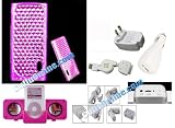 Premium iPod Nano 5 5th Gen Great Deal Combo Package Pink Skin Case Cover & USB Home Charger, USB Car Charger, Retractable USB Data Cable, Screen protector w/ click wheel protection, Armband and Ipod Speaker (6 in 1)