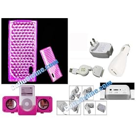 Cuffu Deluxe Gift Set (6 in1) PINK Crystal Skin Case Cover + Universal 3in1 Chargers (home charger adaptor, car charger adaptor, USB cable) + Premium Screen Protector + PINK Portable Speaker for Apple iPod Nano 5 / Nano 5th Gen./ Nano 5G. Perfect GIFT SET. LOW SHIPPING $2.98