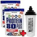 WEIDER Protein 80 Plus 2 x 500g Beutel + Chemical Experiment PROTEIN-BAR Shaker Schoko