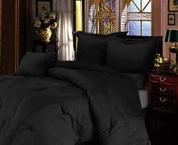 Chezmoi Collection 7 Pieces Solid Black Microsuede Comforter 104"x92" bed-in-a-bag Set King Size