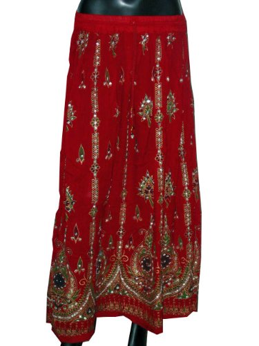 Designer Womens Bohemian Chic Red Designer Embroidered Dcrapechic Womens Long Skirt 36 Inch