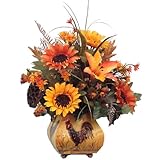 Golden Sunflower Rooster Planter Silk Floral Arrangement - B001AT58XY