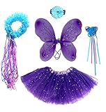 6 Pc Girls Dark Purple & Teal Fairy Set with Wings, Headband, Halo