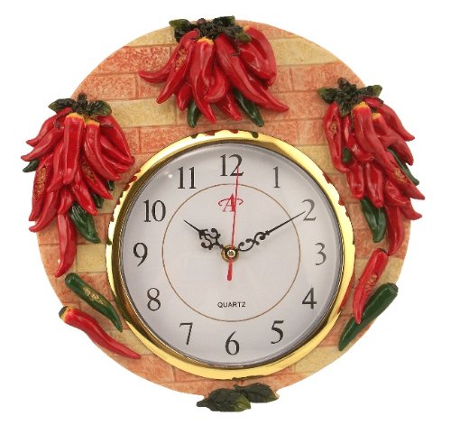 REDGREEN CHILI PEPPER EMBOSSED CLOCK DECOR