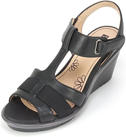 White Mountain Women's Big Apple Wedge Sandal, Black, 6 M US