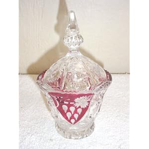 Lead Crystal & Flashed On Cranberry Covered Candy Dish