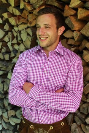 Traditionelles Trachtenhemd für Herren, pink-weiss 