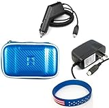 Garmin Nuvi 265WT Accessory Bundle - Premium Nylon/ EVA Carrying Case (Blue) + Car Charger + Home Travel AC Charger + Free Stars Stripes Silicone Wristband