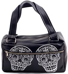 Lux DeVille Handbag Sugar Skulls Day of the Dead Purse Vegan Black Vinyl Rockabilly Punk Day Bag