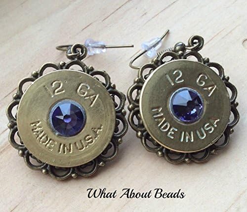 Federal Headstamped Made in the USA Brass Shotgun Shell Earrings with Swarovski Tanzanite Crystal.