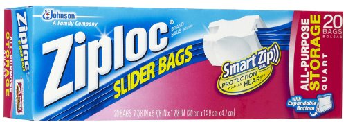 Ziploc 02150 Slider Storage Bag, 1 Qt, 20-count