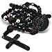 Black Crystal Pave Genuine Round Onyx Beads Cross Rosary Men Chain Necklace 37"