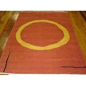 6x8 Orange Hand Knotted Wool Tibet Rug by Heritage Unlimited