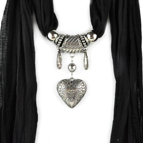 black jewelry heart Charm Pendant with Alloy Drops Jewelry Scarf, Nl-1790k