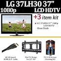 Brand New LG 37LH30 37" 1080p LCD HDTV - Gloss Black With Essentials Accessory Kit Includes Wall Mount + HDMI Cables + Super Flat TV Wall Mount + LCD Screen Cleaner