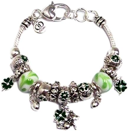 Lovely Green Clovers and Teddy Bear European Style Charm Bracelet