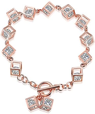 RebeccaSeller Womens Charm Bangle Bracelet 18K Sterling Silver Plated Inlay Zirconia Fashion Bracelet