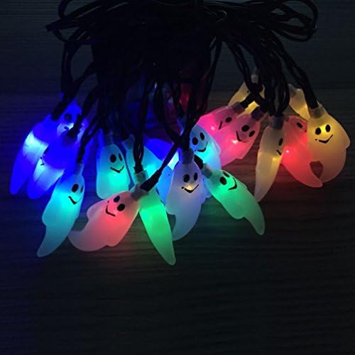 Ghost Led String Light, Maan Halloween Decorations Lamp,30 LED Solar Powered Steady/Flickering Light Sensor Waterproof Outdoor Lights for Holiday Party Patio Decor,(19.7ft,Multicolor)