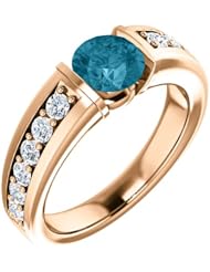 10K Rose Gold 6.00mm Round Cut London Blue Topaz and Diamond Ring -- LIFETIME WARRANTY