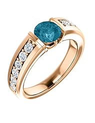 18K Rose Gold 6.00mm Round Cut London Blue Topaz and Diamond Ring -- LIFETIME WARRANTY