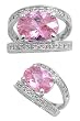 Sterling Silver Ring - Pink and Clear CZ - Oval - Prong Set - 16 mm x 5 mm, Sizes 6-9 Sterling Silver Ring - Pink and Clear CZ - Oval - Prong Set - 16 mm x 5 mm, Sizes 6-9
