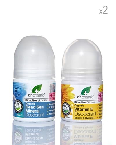 Dr Organic Set 4 Pezzi Deodorante Roll-On 2 Sali Minerali e 2 Vitamina E