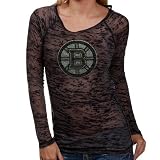 NHL Touch by Alyssa Milano Boston Bruins Ladies Black Burnout Long Sleeve T-shirt with Crystals (X-Large)
