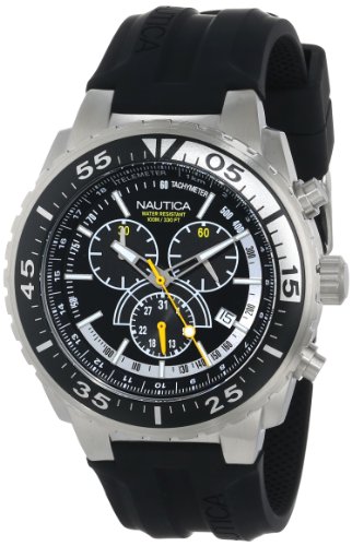 Nautica Men's N14675G NST 700 Stainless Steel Watch with Black Resin Band