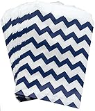 Outside the Box Papers Navy Blue and White Chevron Treat Sacks 48 Pack 5.5 x 7.5 Navy Blue, White