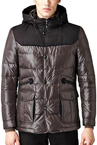 CNCN Men's Fashion Single-breasted Non-detachable Hooded Down Coat Brown Size XXL