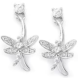 Sterling Silver Cubic Zirconia Rhodium Plated Dragon Fly Earring.