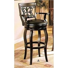 Dark espresso finish wood swivel bar stool with arms and bycast leather seat by AMBfurniture.com