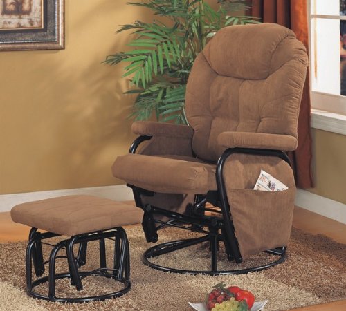Microfiber Saddle Color Swivel Glider Recliner With Ottoman