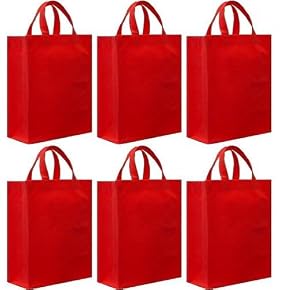 Reusable Gift Bags, Medium, Red 6 Pack