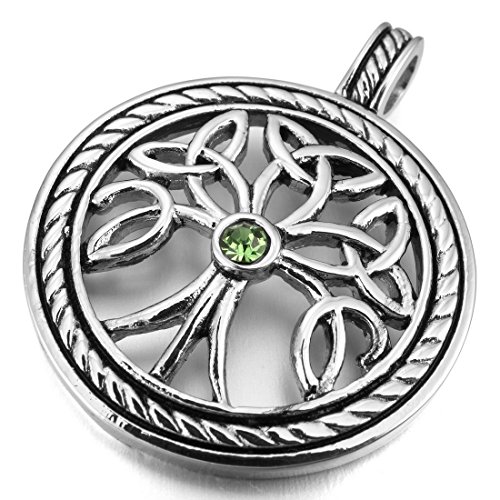Men's Stainless Steel Pendant Necklace CZ Silver Tree of Life Irish Celtic Knot Vintage-with 23 inch Chain (with Gift Bag)