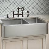 33 Hazelton Stainless Steel 60/40 Double Well Farmhouse Sink