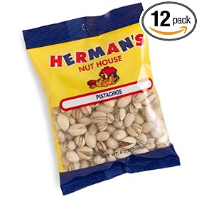 Herman's Nut House Natural Pistachios, 6-Ounce Bags (Pack of 12)