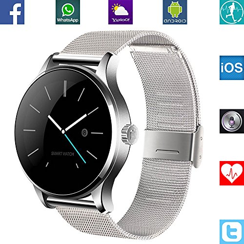 Banaus B4 Newest SmartWatch with Bluetooth 4.0 Support Heart Rate Monitor for Android Samsung Galaxy S4/S5/S6/S7/Note3/Note4/Note5/Note6 Sony LG Xiaomi Huawei ZUK and iPhone 5/5C/5S/6/6S (Silver)