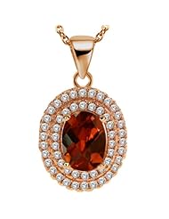 1.72 Ct Oval Red Garnet 925 Rose Gold Plated Silver Pendant