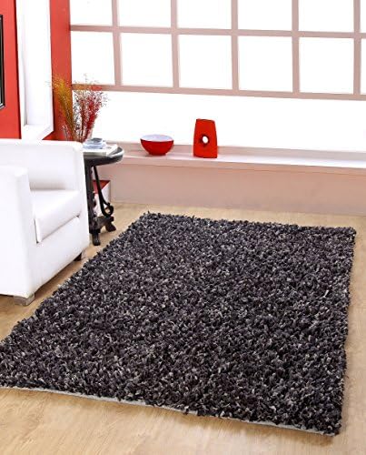 Shines LLC Vogue Shag Collection - (8'x10') Silk Rayon Viscose and Cotton Shag Textured Pattern Accent Royal Shag Black Area Rugs