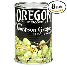 Oregon Fruit Seedless Thompson Grapes in Light Syrup, 15-Ounce Cans (Pack of 8)
