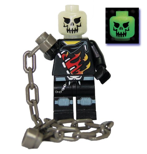  Custom 2" Ghost Rider Mini Figurine with Glow in the Dark Head and Chain Whip