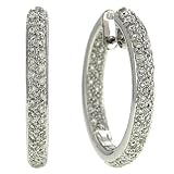 100 Stone Round Pave Set Diamond Hoop Earrings .97cttw