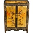 Handmade Asian Furniture - 30" Black & Gold Wood Storage Cabinet With Intricate Oriental Design