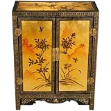 Handmade Asian Furniture - 30 Black & Gold Wood Storage Cabinet With Intricate Oriental Design