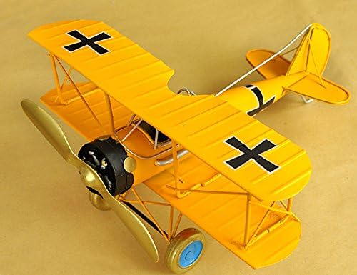 Amigo Global Home Decoration Crafts Figurines Miniatures Iron Casting Antique Imitation Vintage Biplane Wing Spiral Fighter Models - Yellow